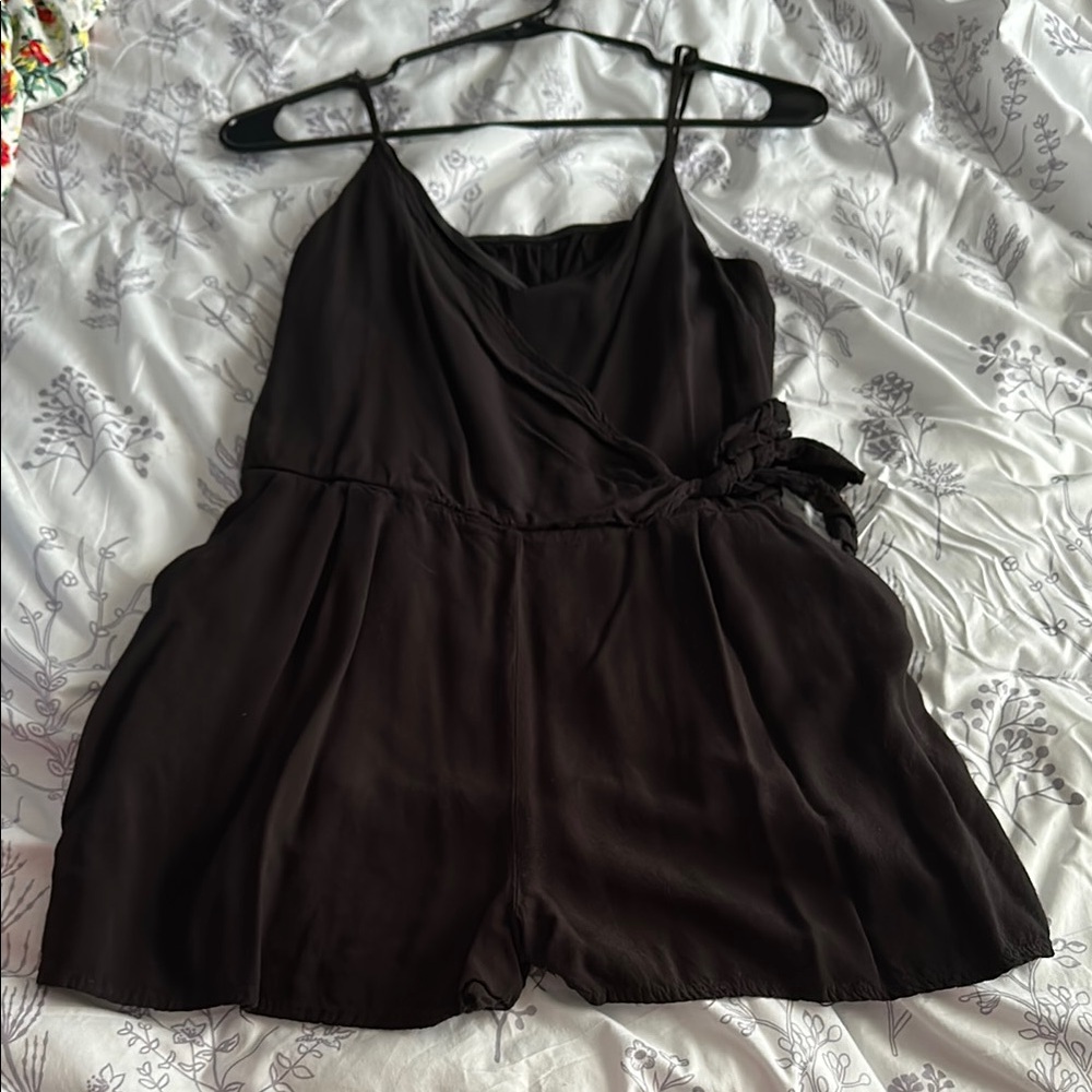 Chic Black Romper with wrap tie Detail